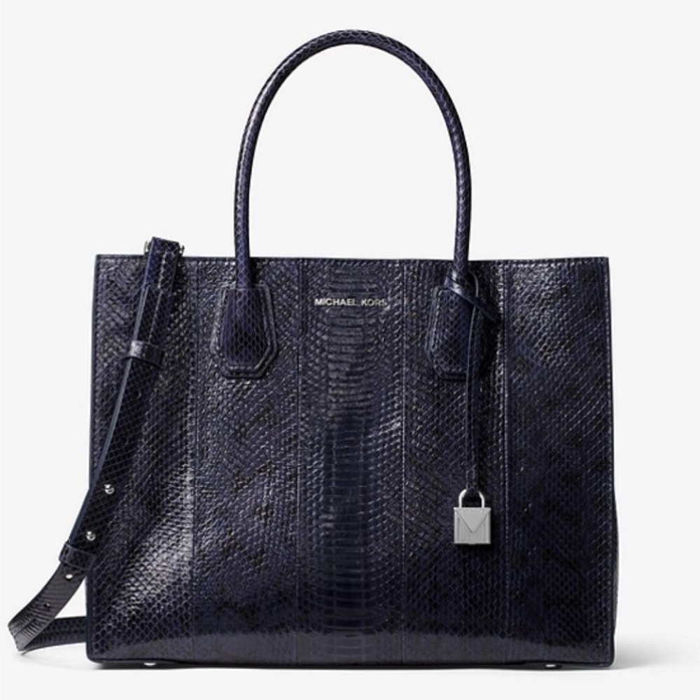 BNWT Michael Kors Mercer Snakeskin Tote "ADMIRAL"